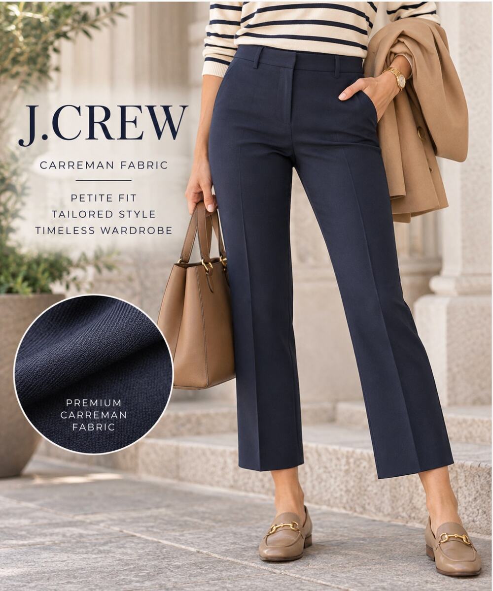 J.Crew Carreman Navy Crop Pants Womens 8 Petite Stretch Tailored Trousers